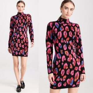 Farm Rio Iridescent Leopards Fitted Sweater Dress in Black Sz. XS Sz. X-Small